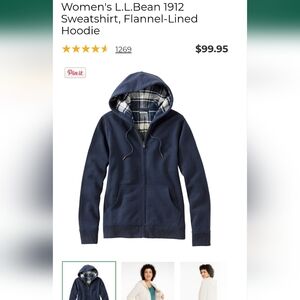 L.L. Bean Women's 1912 Flannel Lined Hoodie In Grey With Multi Color Lining